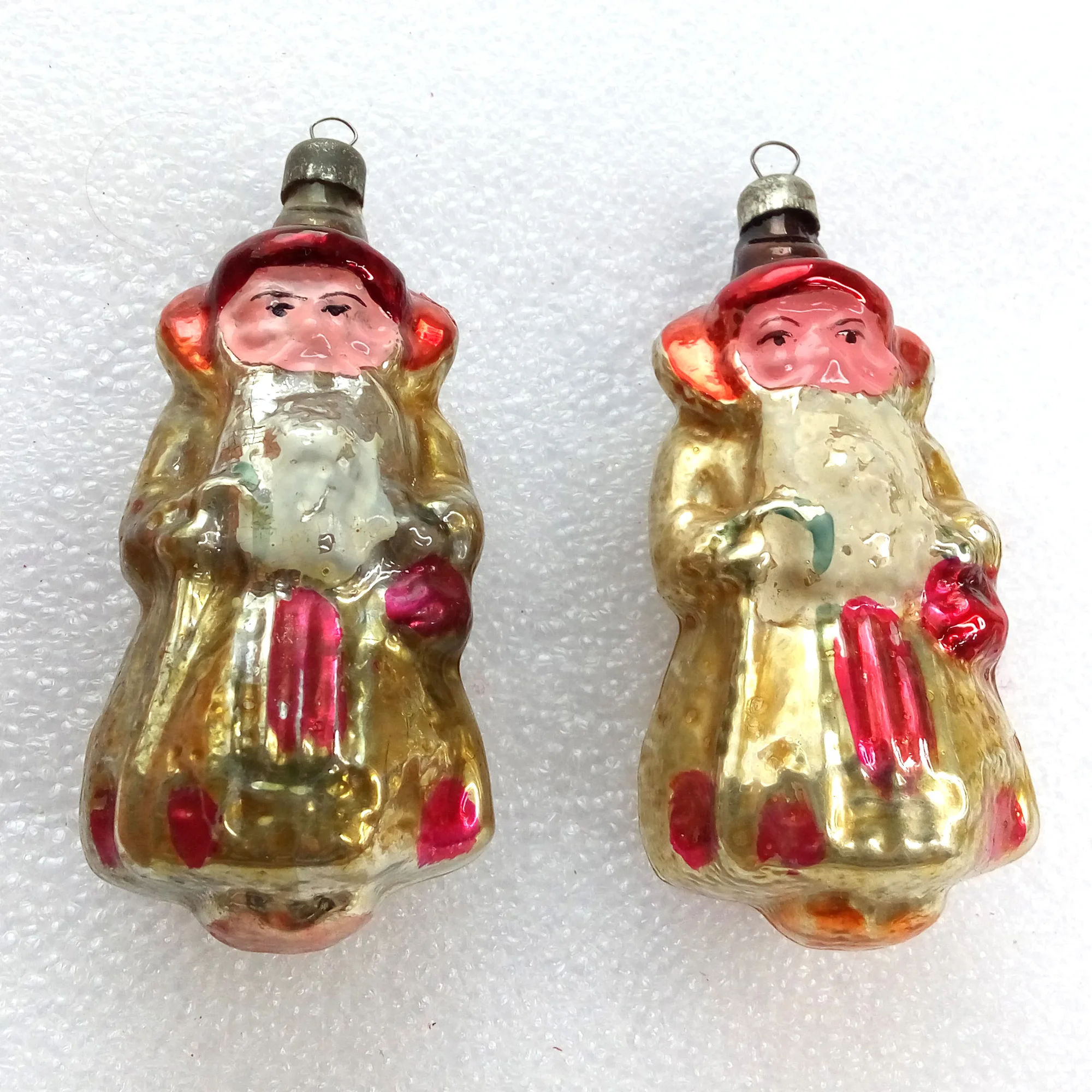 Set of 2 Antique Vintage Glass Christmas Ornaments Santa