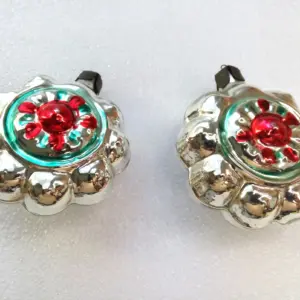 Set of 2 Antique Vintage Glass Christmas Ornaments Flowers
