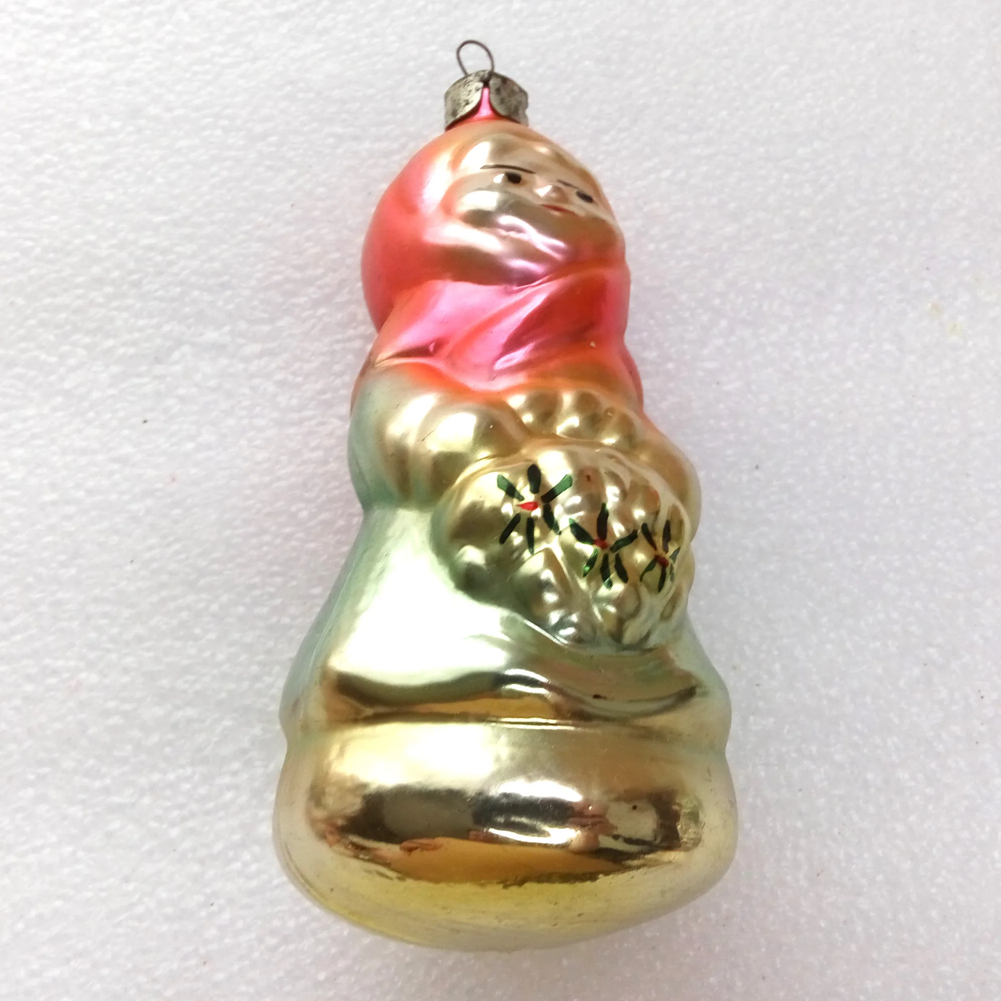 Vintage Glass Christmas Ornament Toy Girl w Basket