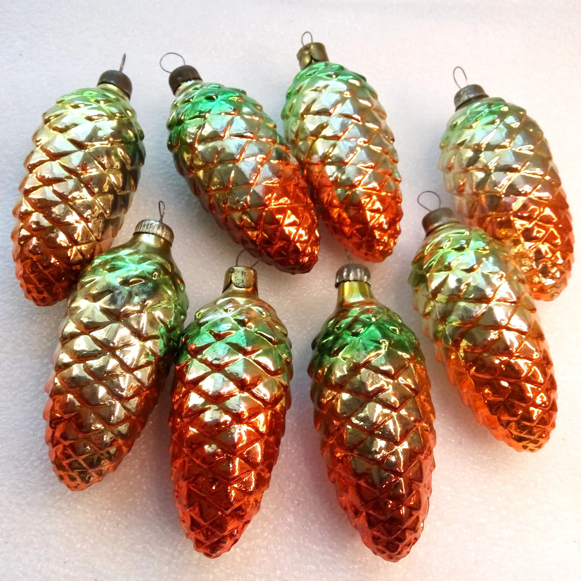 Set of 8 Vintage Glass Christmas Ornament Pinecones