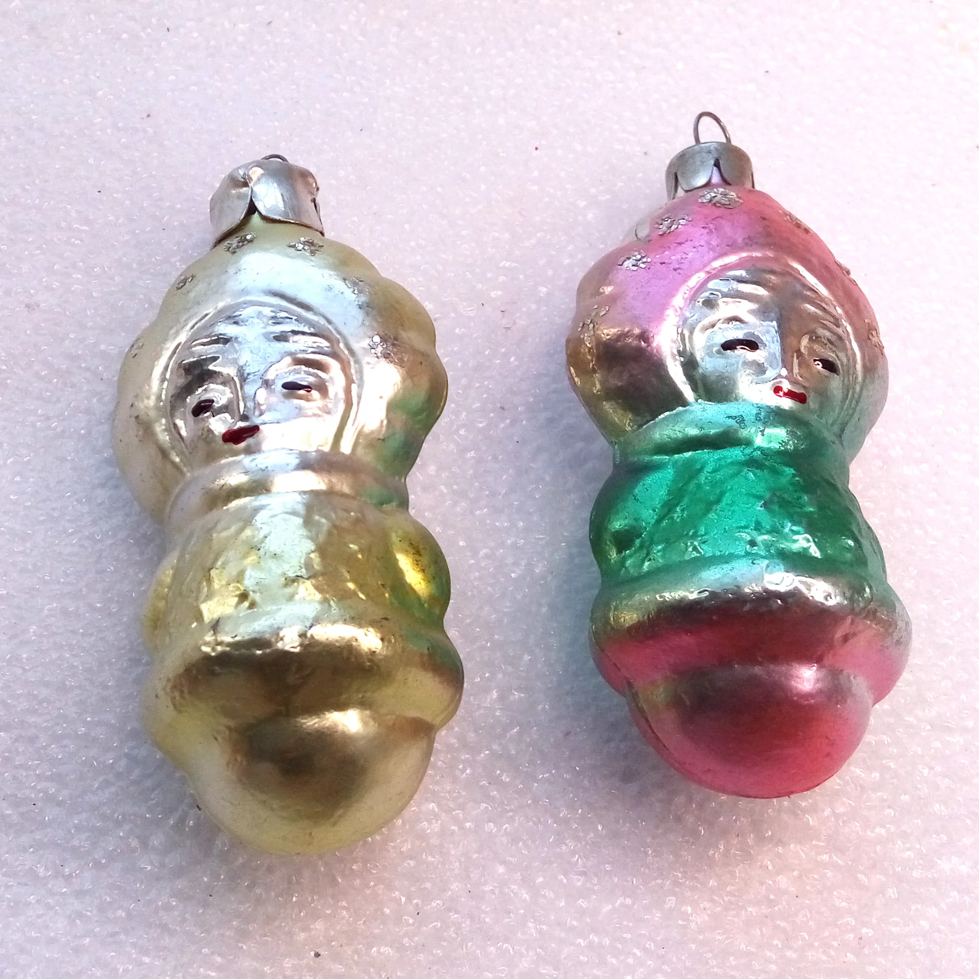 Set of 2 Antique Vintage Glass Christmas Ornament Snowmaiden