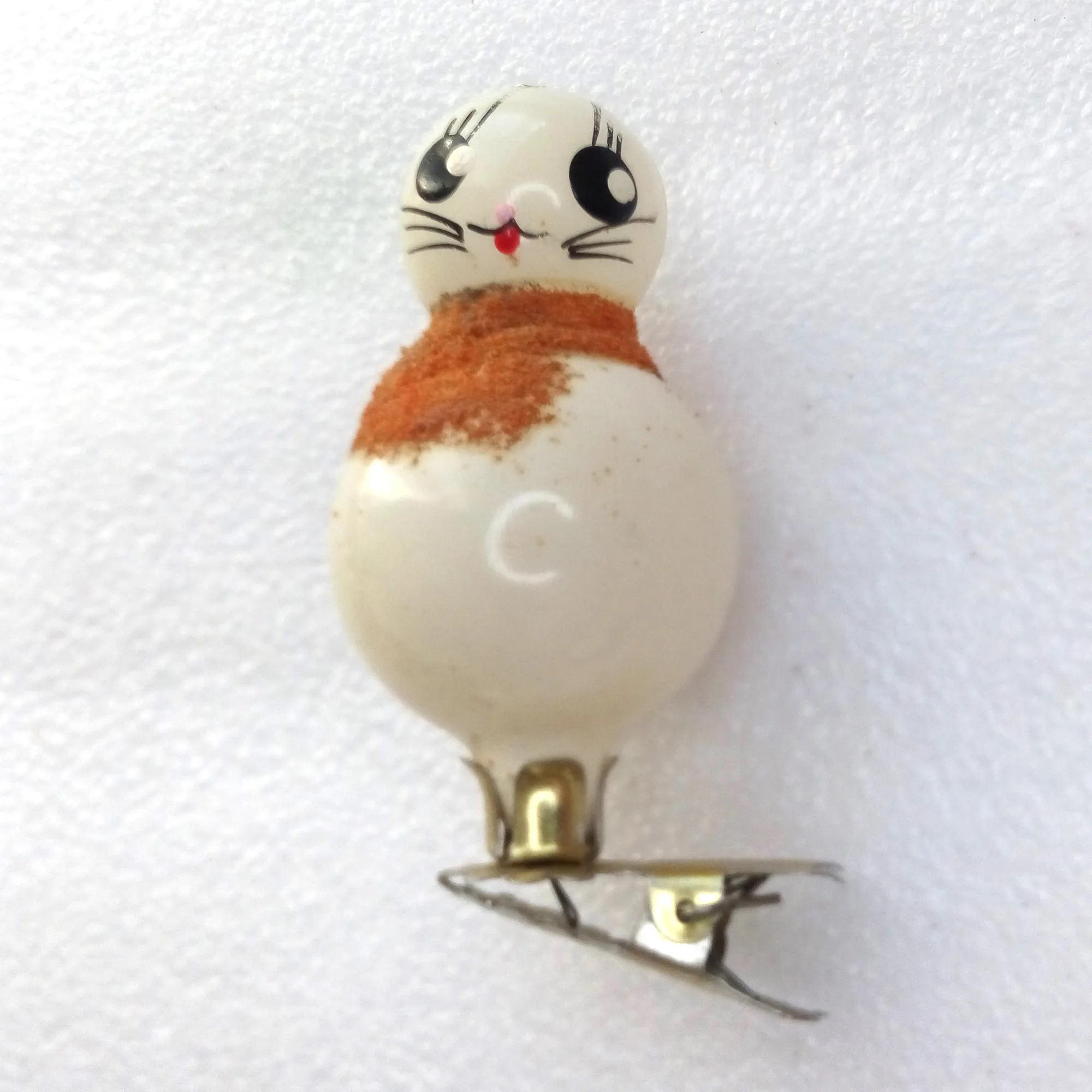 Old Antique Vintage USSR Glass Christmas Ornament Kitten