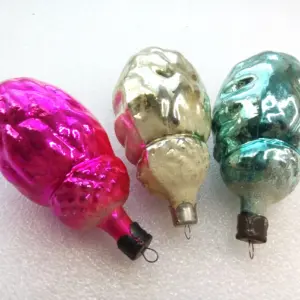 Set of 3 Antique Vintage Glass Christmas Ornaments Acorns