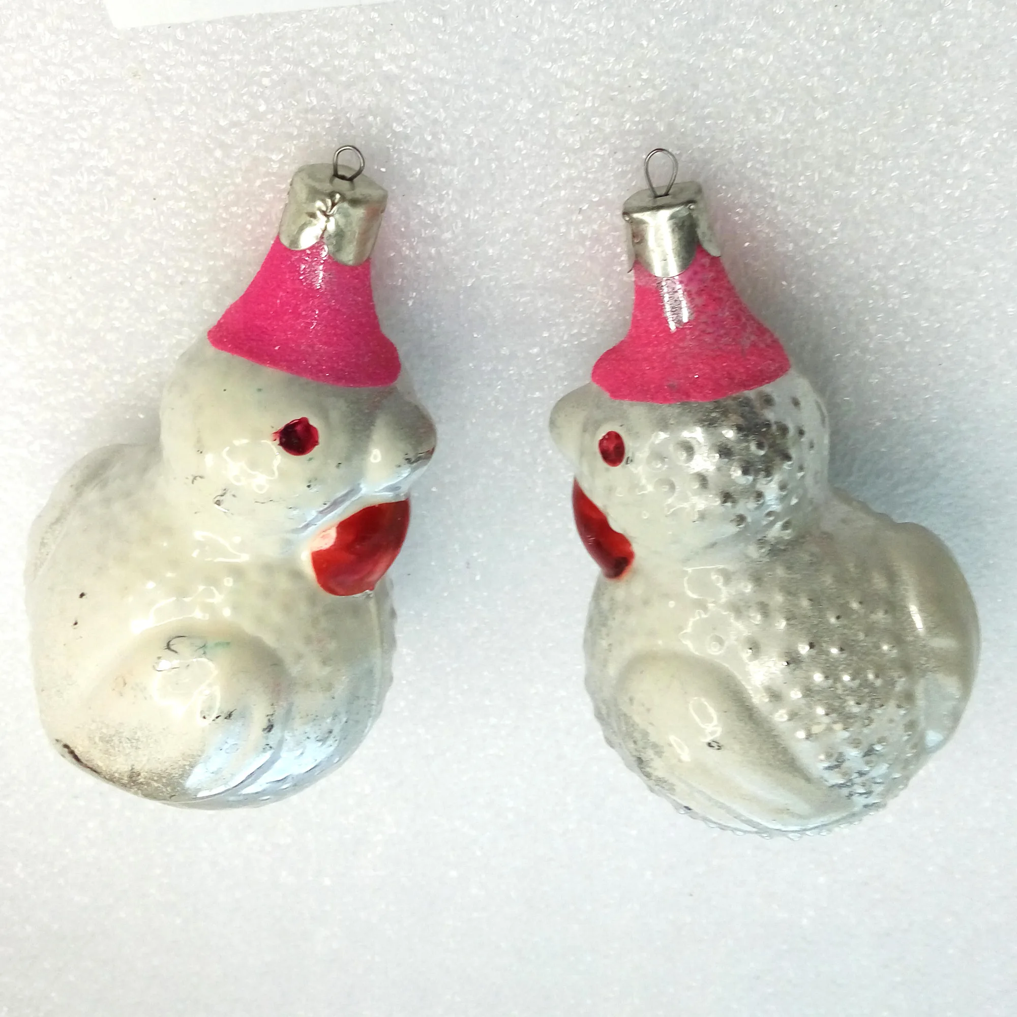 Set of 2 Antique Vintage Glass Christmas Ornaments Turkeys