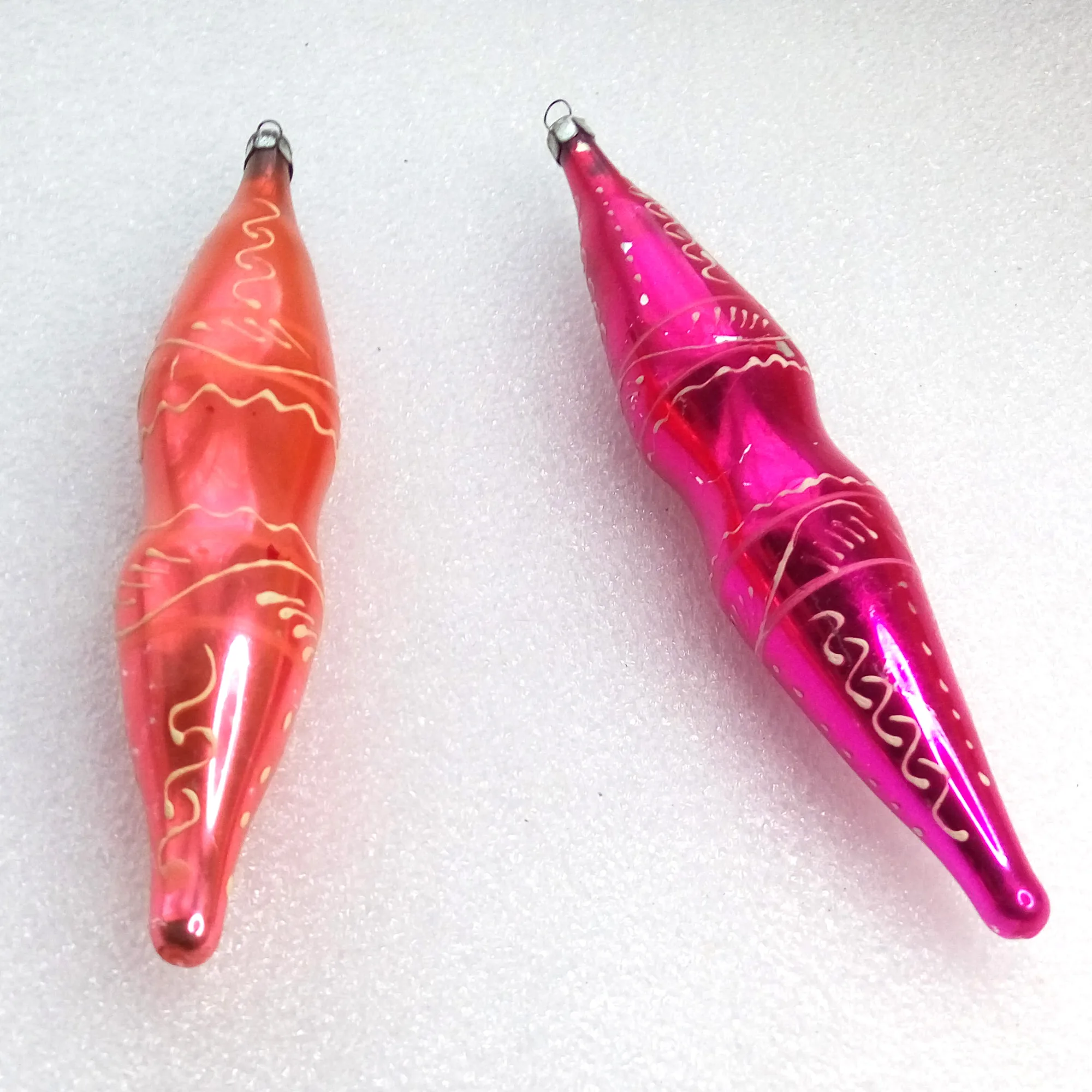 Set of 2 Old Antique Vintage Glass Christmas Ornaments Icicle