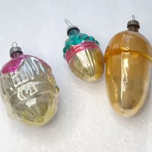 Set of 3 Antique Vintage USSR Mercury Glass Christmas Ornaments Acorns