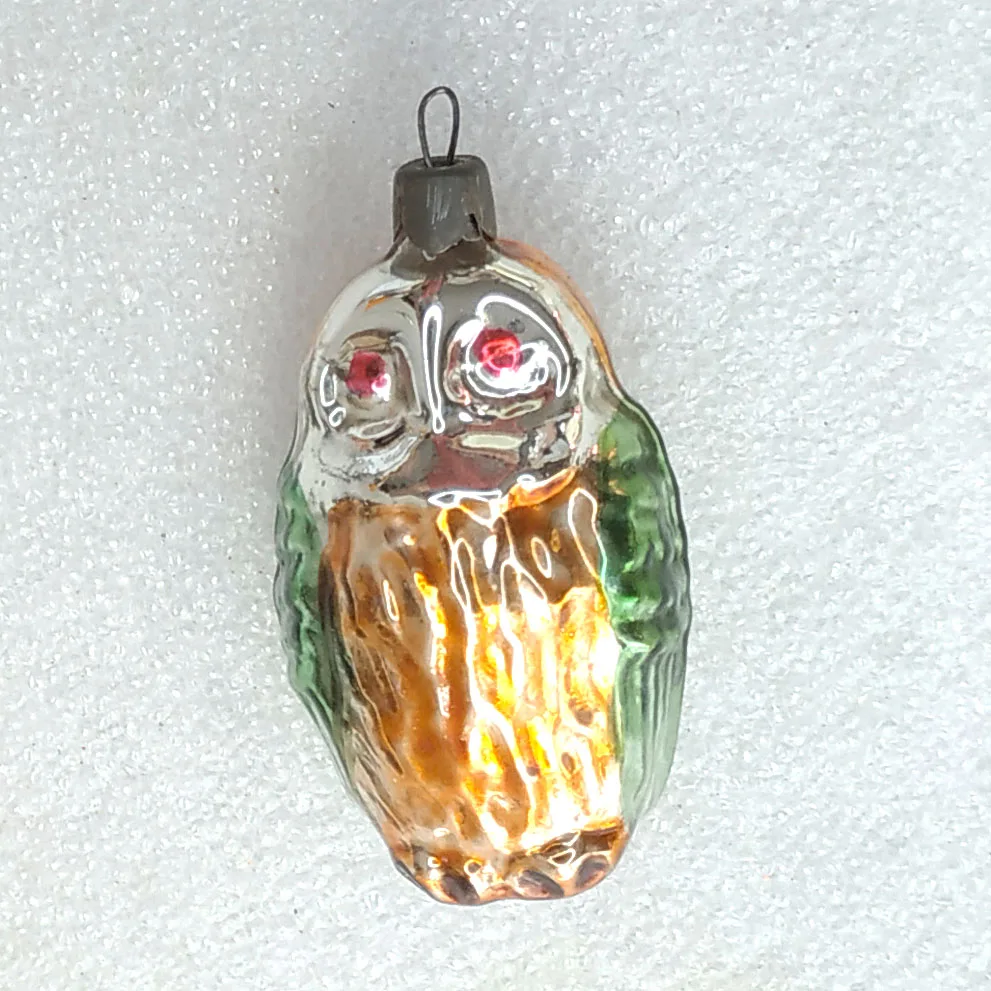 Antique Vintage USSR Glass Christmas Ornament Old Owl