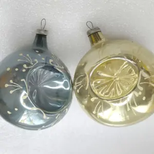 Set of 2 Antique Vintage Russian Glass Christmas Ornament Lanterns