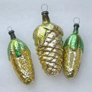 Set of 3 Antique Vintage USSR Silver Glass Christmas Ornaments Pinecone
