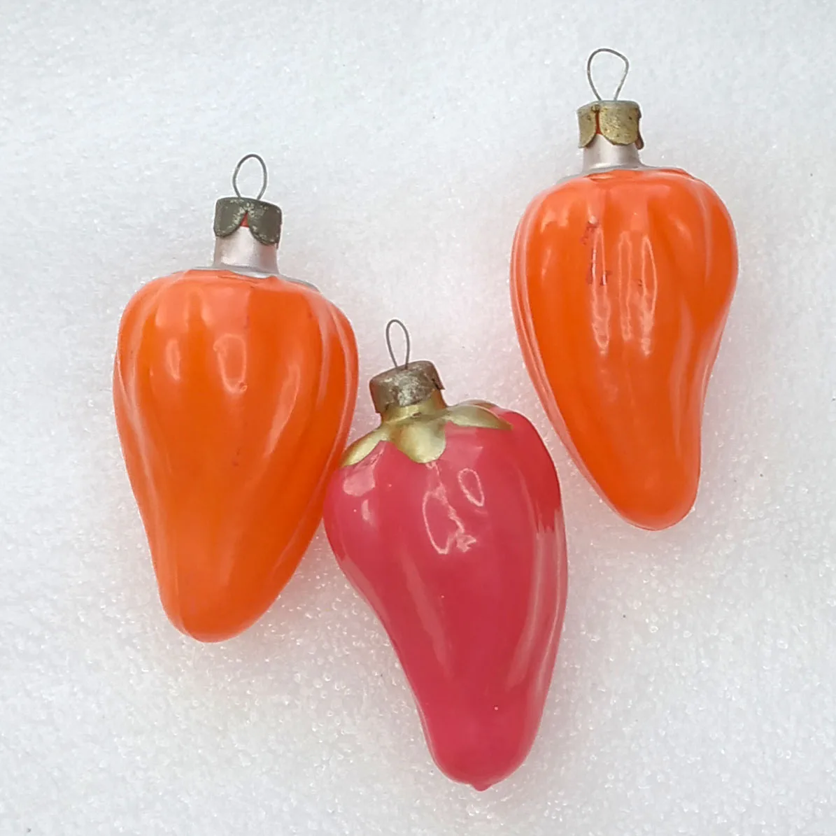 Set of 3 Antique Vintage Russian Glass Christmas Ornaments Paprika
