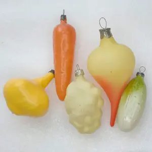 Set of 5 Antique Vintage Russian Glass Christmas Ornaments Vegetables