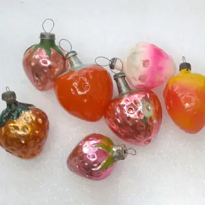 Set of 7 Antique Vintage Russian Glass Christmas Ornaments Strawberry