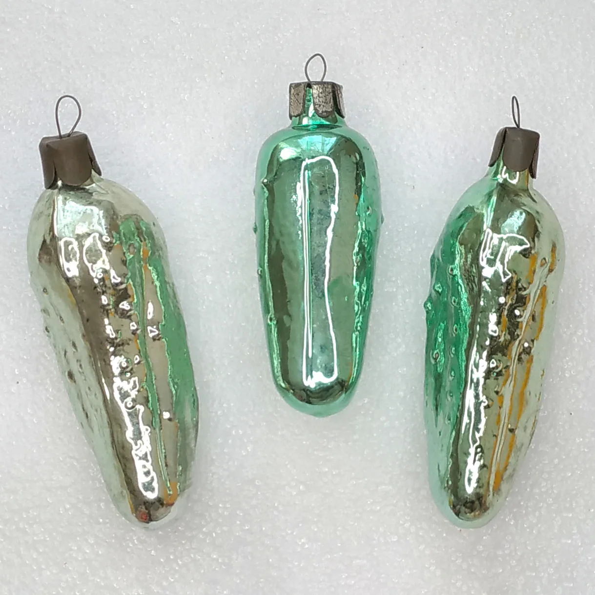 Set of 3 Antique Vintage USSR Silver Glass Christmas Ornaments Pickles