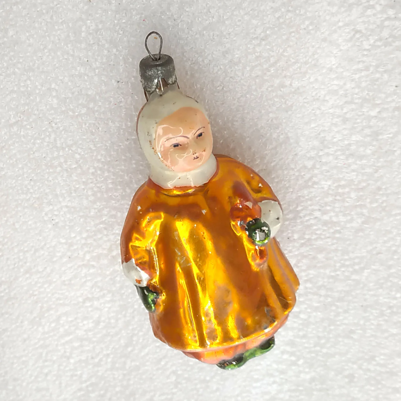 Antique Vintage Russian Glass Christmas Ornament Girl w Doll