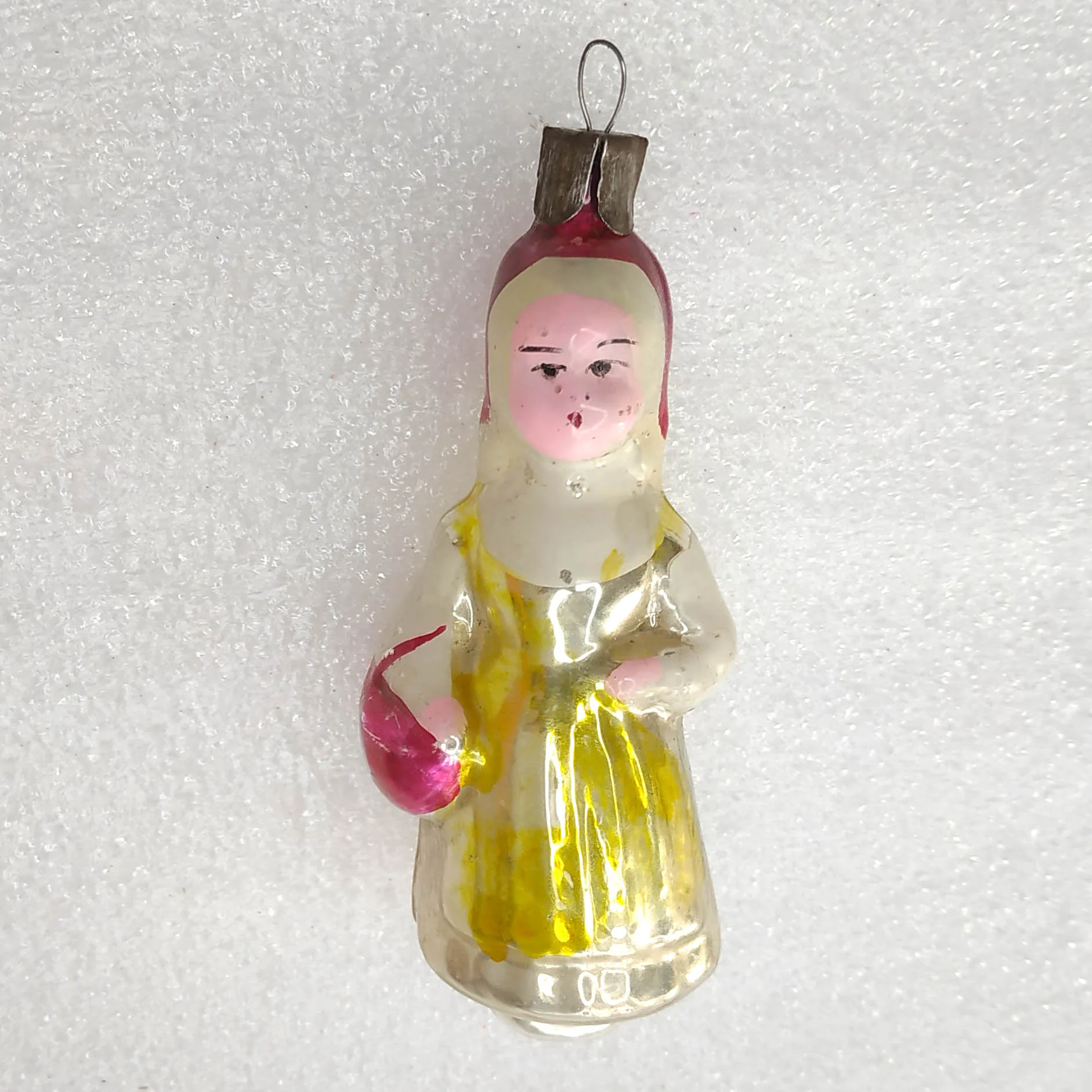 Antique Vintage Mercury Glass Christmas Ornament Red Hood