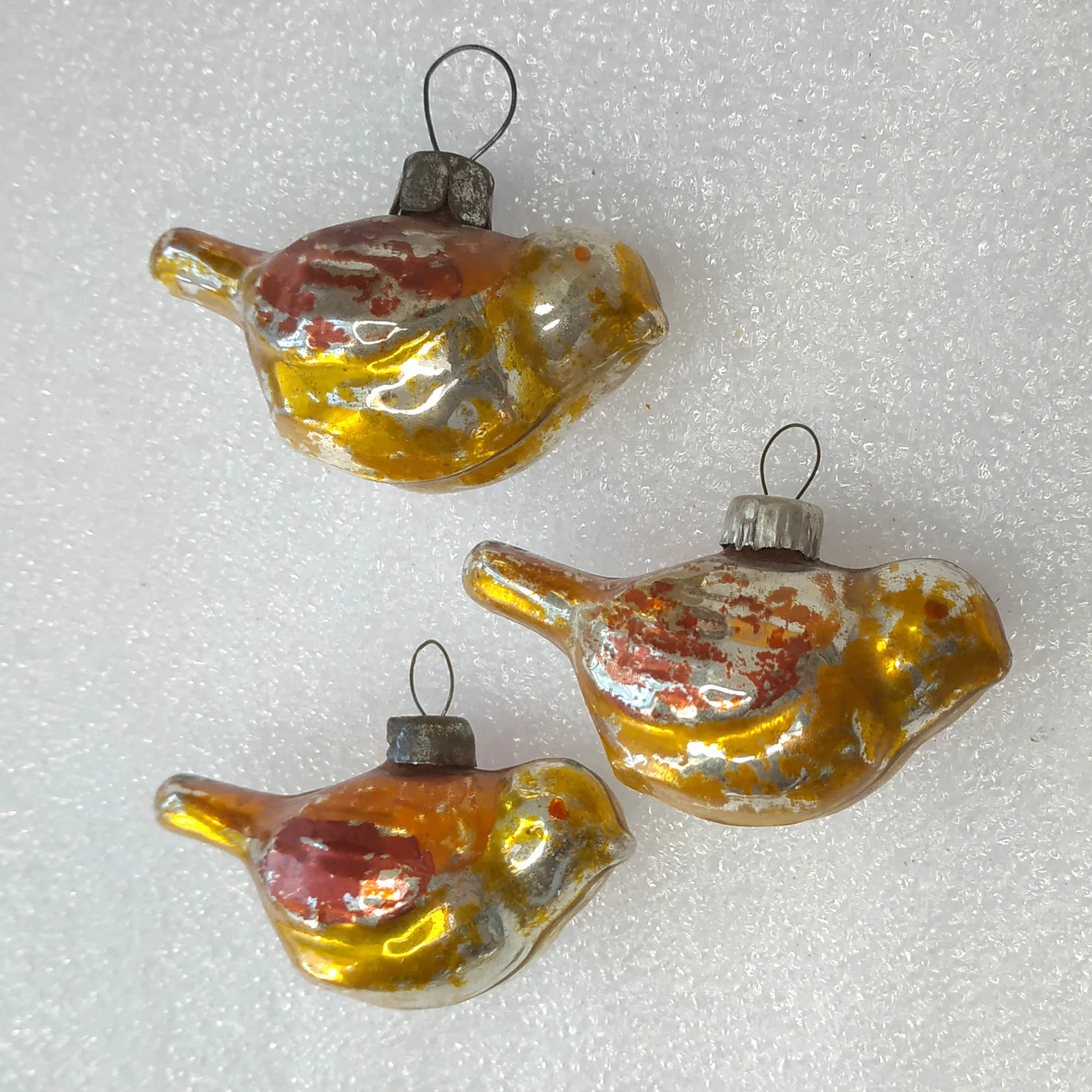 Set of 3 Antique Vintage Glass Christmas Ornaments USSR Old Birds