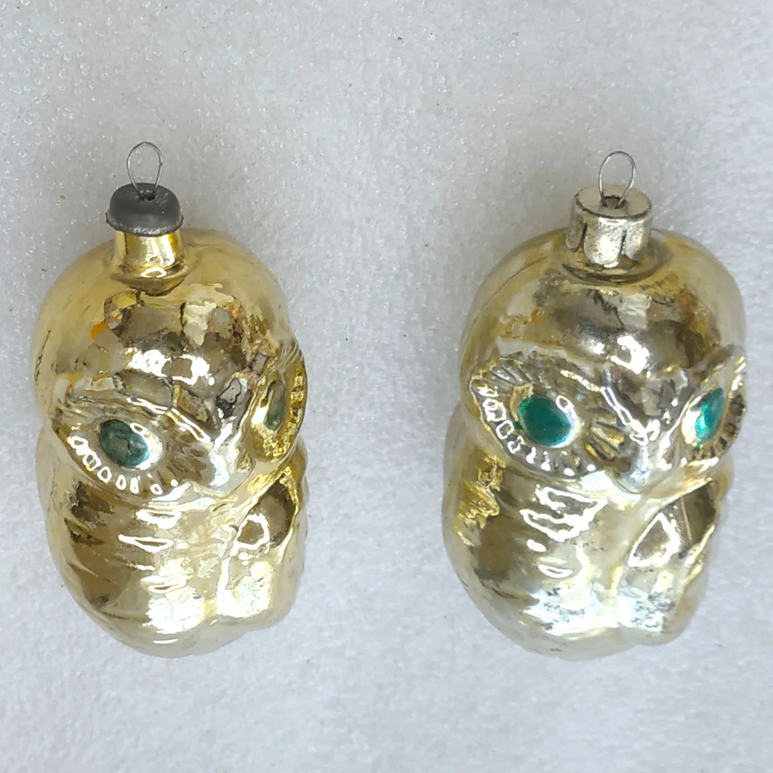 Set of 2 Antique Vintage USSR Glass Christmas Ornaments Owls