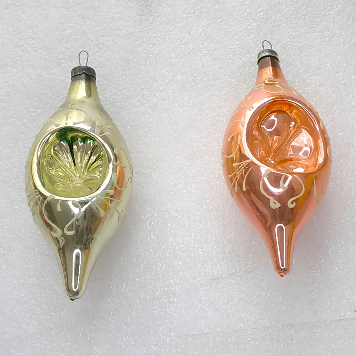 Set of 2 Vintage Silver Glass Christmas Tree USSR Ornaments Decor Antique Lanterns