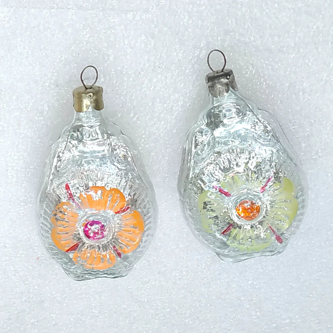 Set of 2 Vintage Silver Glass Christmas Ornaments Soviet Tree Antique Decor Jugs