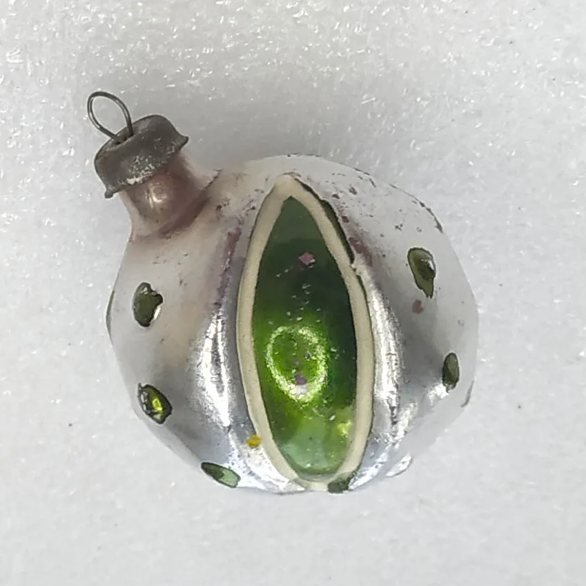 Vintage Christmas Ornament Silver Glass Antique USSR Chestnut