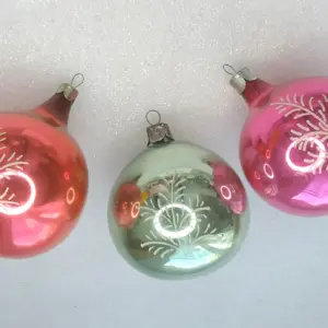 Set of 3 Vintage Christmas Ornaments Silver Glass Antique USSR Balls
