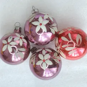 Set of 4 Vintage Christmas Ornaments Silver Glass Antique Tree USSR Decor Balls