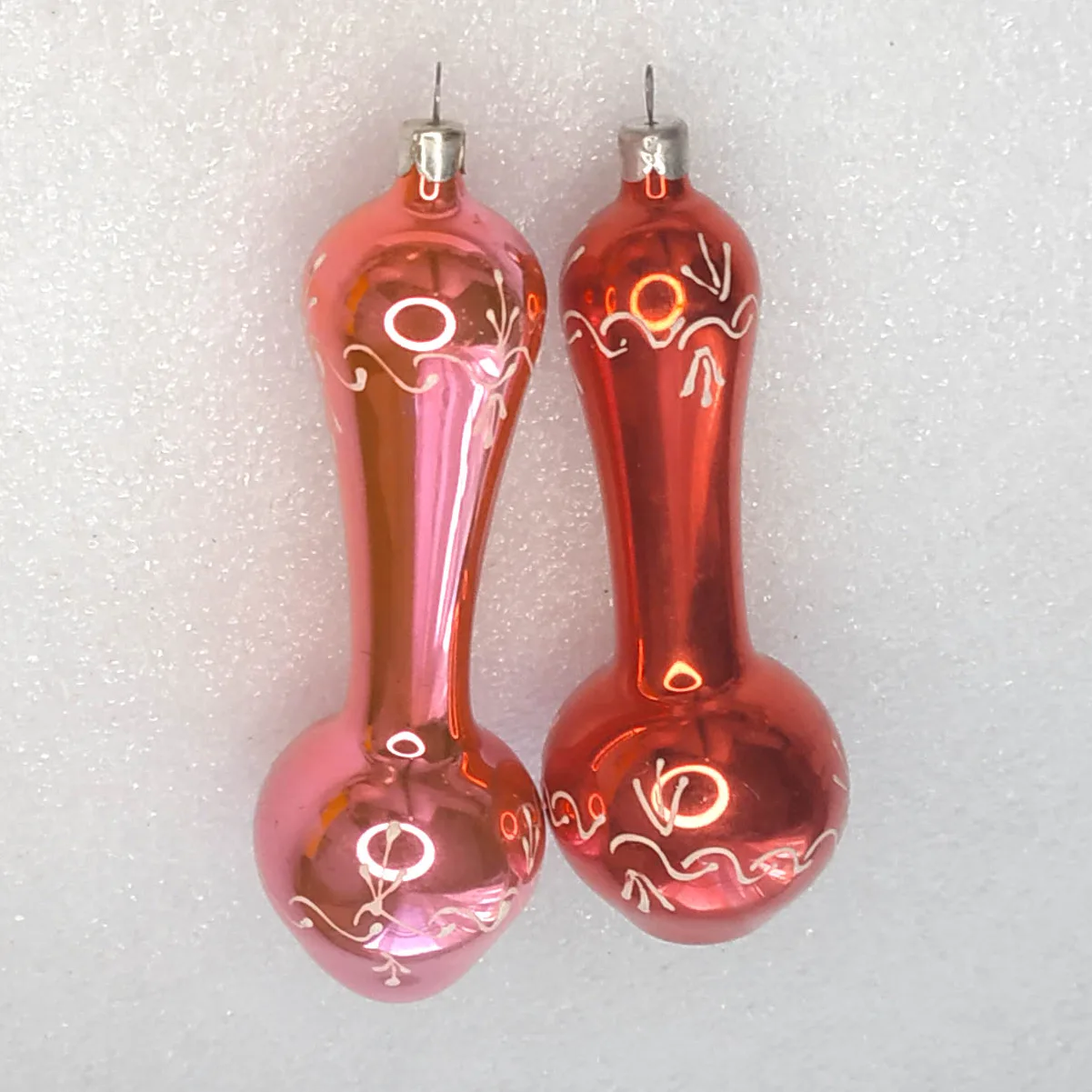 Set of 2 Vintage Christmas Ornaments Silver Glass Antique USSR Old Jugs