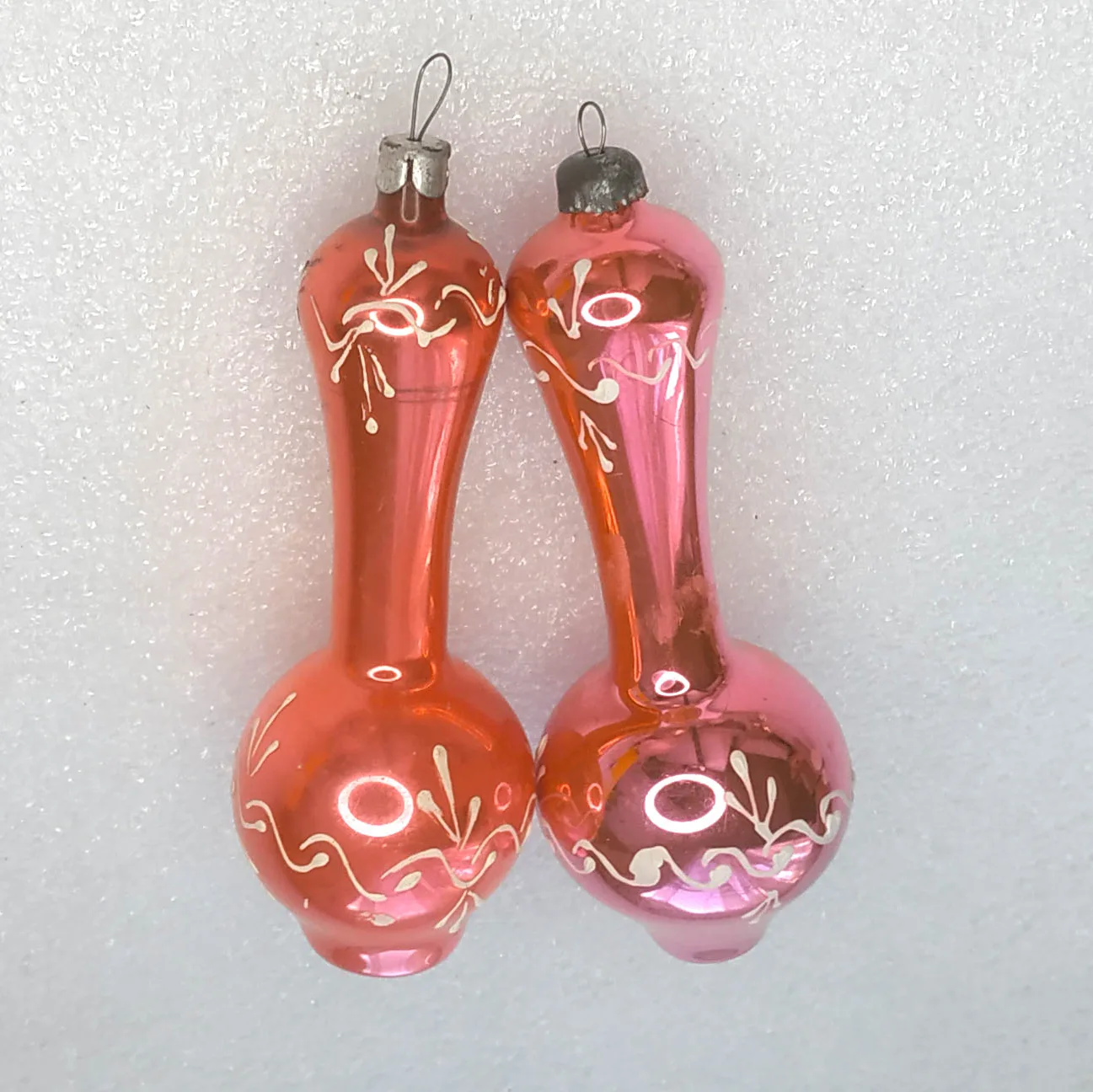 Set of 2 Vintage Christmas Ornaments Silver Glass Antique USSR Old Jugs