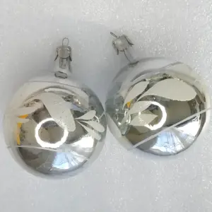 Set of 2 Vintage Christmas Ornaments Silver Glass Antique USSR Balls