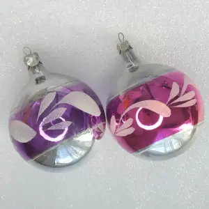 Set of 2 Vintage Christmas Ornaments Silver Glass Antique USSR Balls