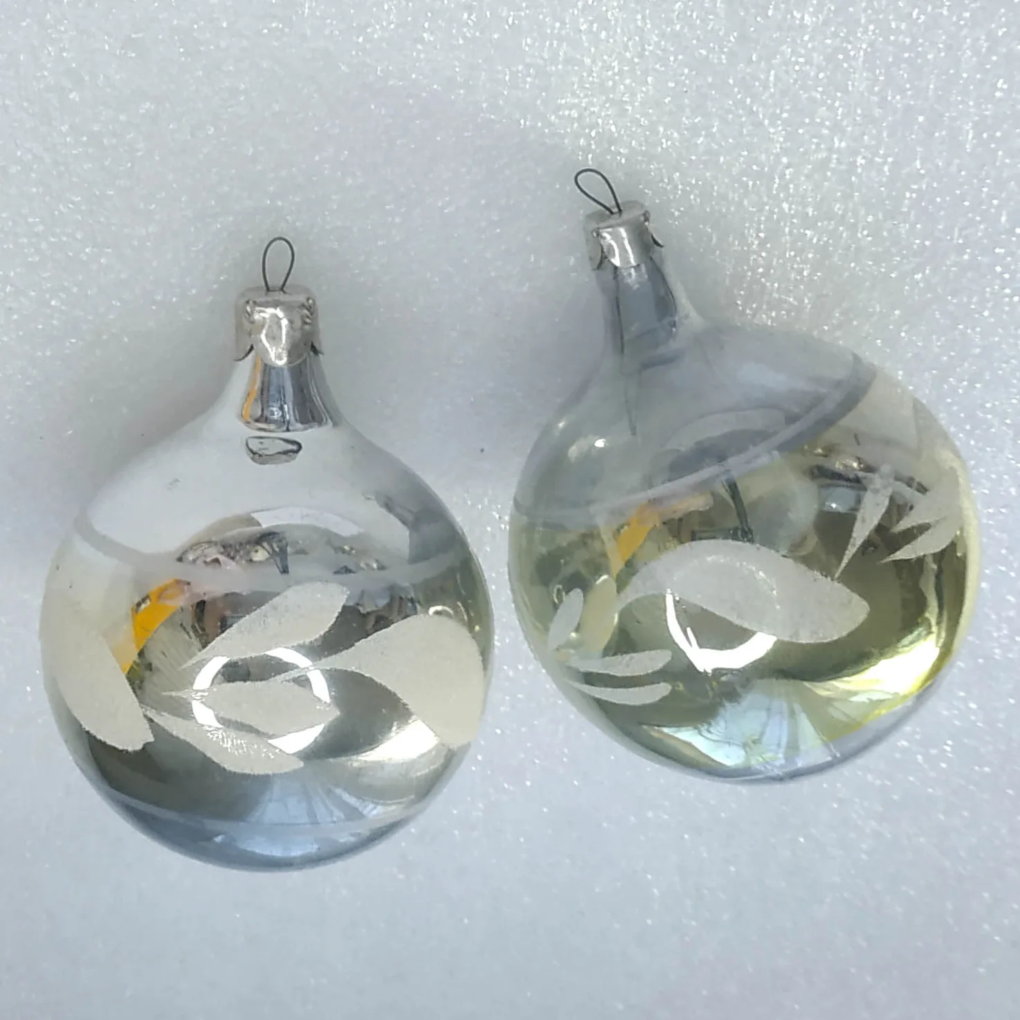Set of 2 Vintage Christmas Ornaments Silver Glass Antique USSR Balls