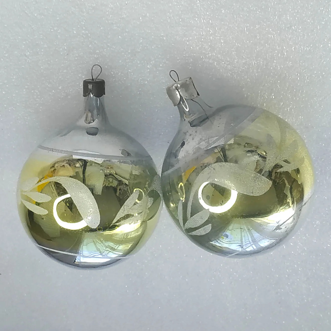 Set of 2 Vintage Christmas Ornaments Silver Glass Antique USSR Balls