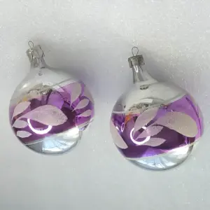 Set of 2 Vintage Christmas Ornaments Silver Glass Antique USSR Balls