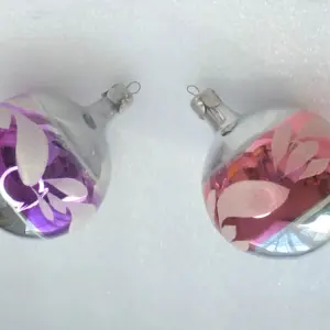 Set of 2 Vintage Christmas Ornaments Silver Glass Antique USSR Balls