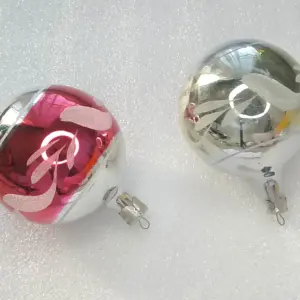 Set of 2 Vintage Christmas Ornaments Silver Glass Antique USSR Balls