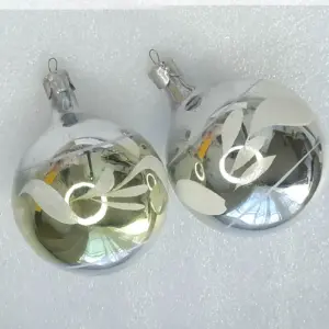 Set of 2 Vintage Christmas Ornaments Silver Glass Antique USSR Balls