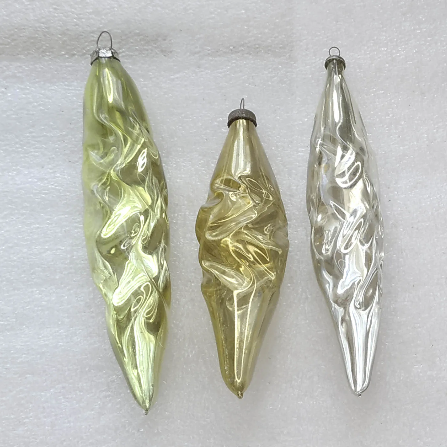 Set of 3 Vintage Christmas Ornaments Glass Antique Tree USSR Icicles