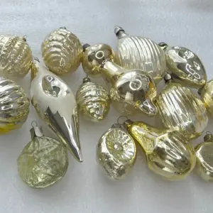 Set of 14 Vintage Christmas Ornaments Silver Glass Antique Tree USSR
