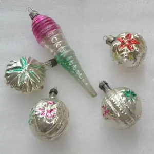Set of 5 Vintage Christmas Ornaments Mercury Glass Antique Tree USSR Decor Old Set