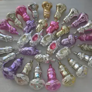 Set of 33 Antique Vintage USSR Silver Glass Christmas Ornaments
