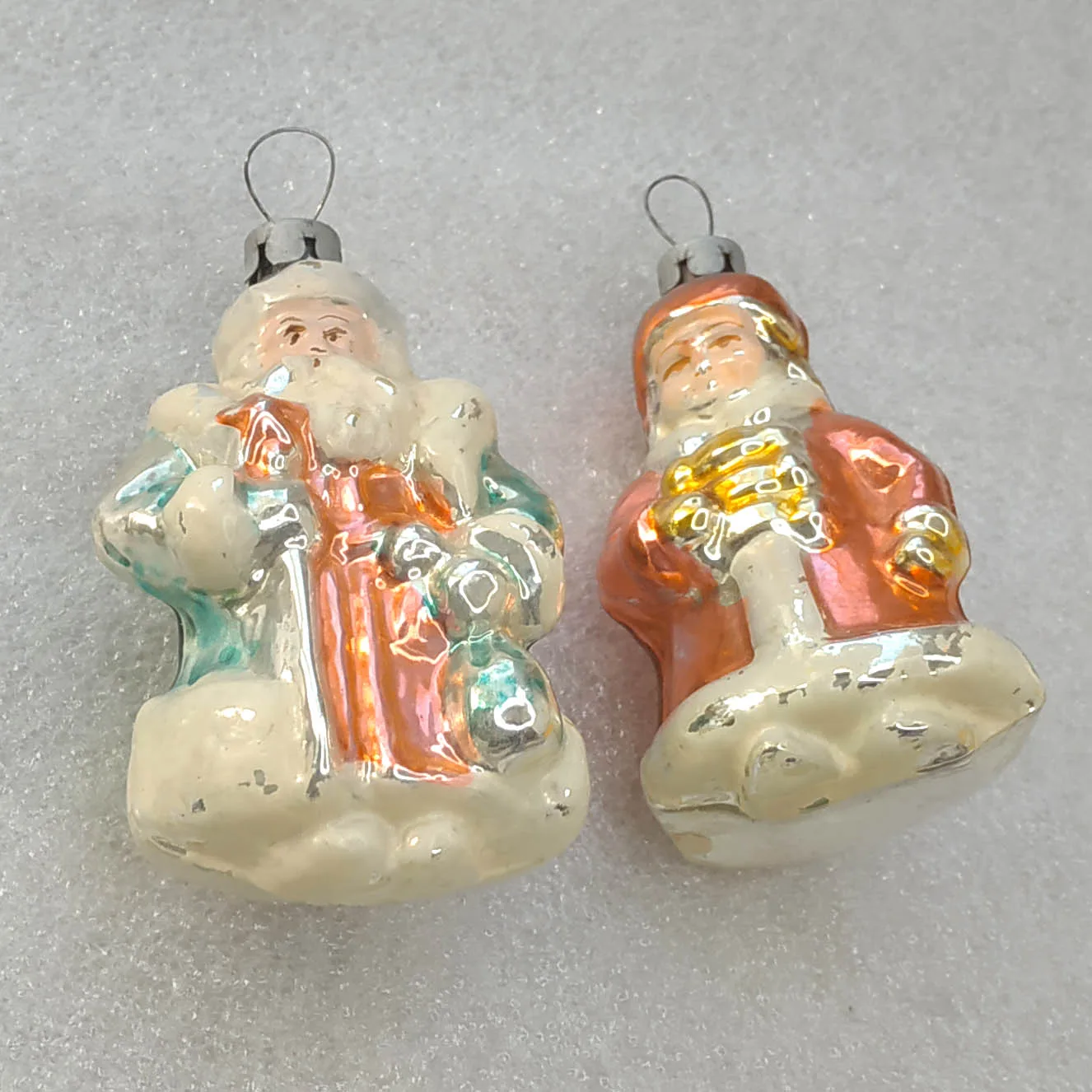 Set of 2 Antique Vintage USSR Glass Christmas Tree Ornament Decor Santa Snowmaid