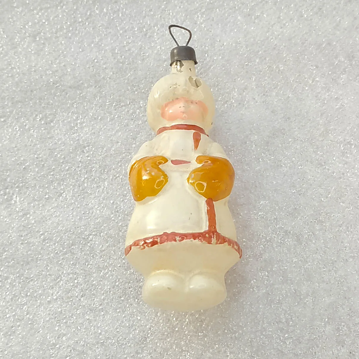 Antique Vintage USSR Glass Christmas Tree Ornament Boy in Gloves