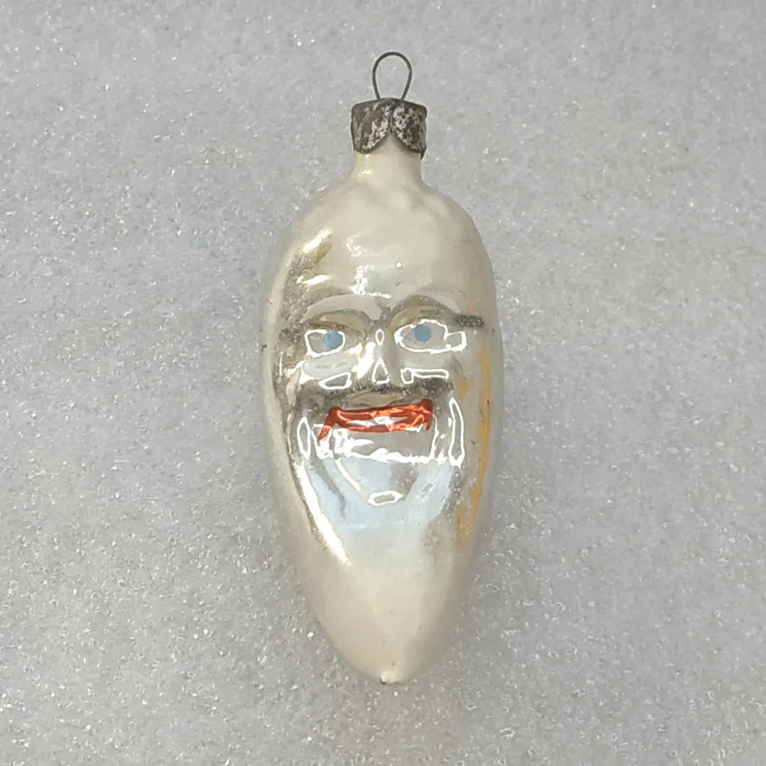 Antique Vintage USSR Silver Glass Christmas Tree Ornament Decor Crescent