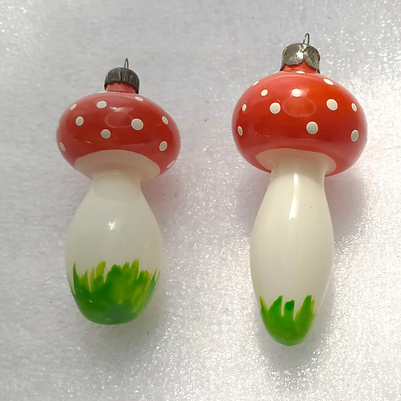 Set of 2 Vintage Christmas Ornament Glass Antique Tree USSR Decor Unique Mushrooms
