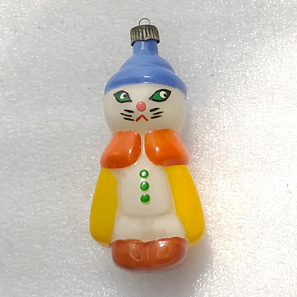 Vintage Christmas Ornament Glass Antique Tree USSR Decor Unique Cat in Boot