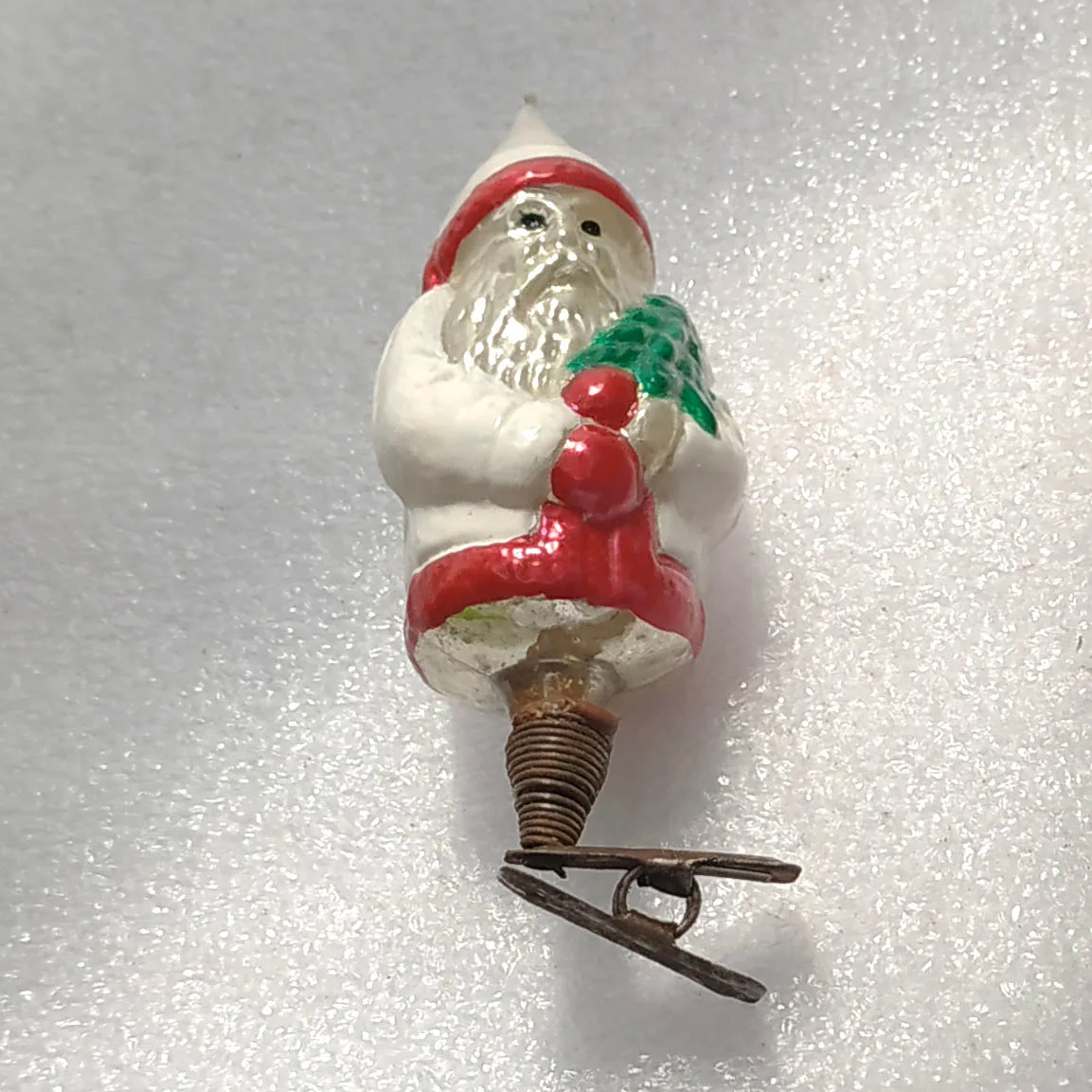 Vintage Christmas Ornament Silver Glass Antique Tree GDR Decor Santa Claus
