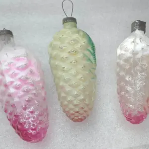 Set of 3 Huge Vintage USSR Glass Christmas Ornaments Big Pinecones