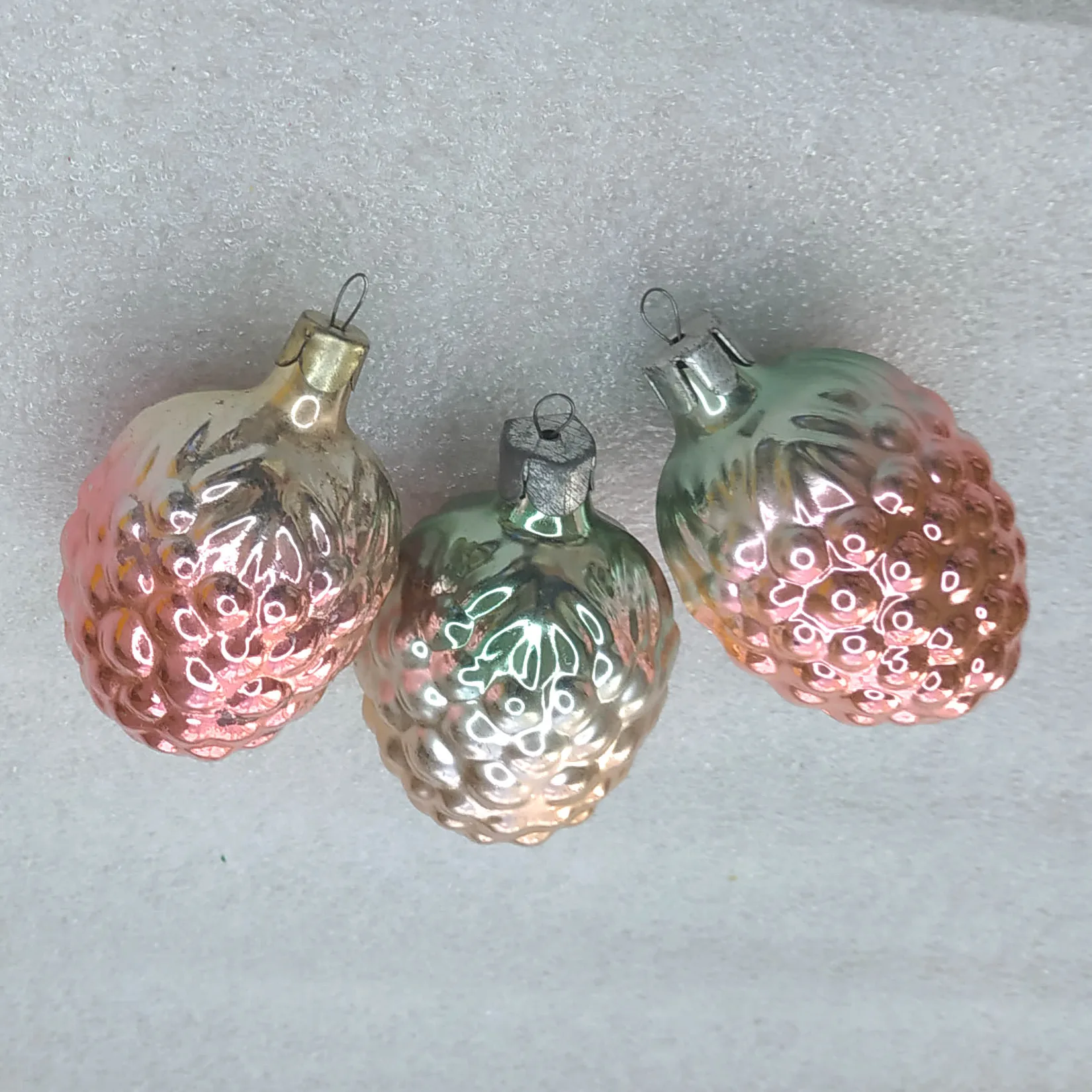 Set of 3 Vintage Christmas Glass Ornament USSR Antique Decor Grapes