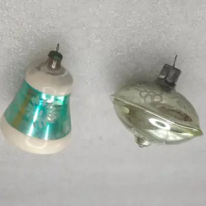 Set of 2 Vintage Christmas Siulver Glass Ornament USSR Antique