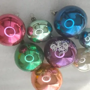 Set of 8 Vintage Christmas Silver Glass Ornaments Tree USSR Antique Decor Balls